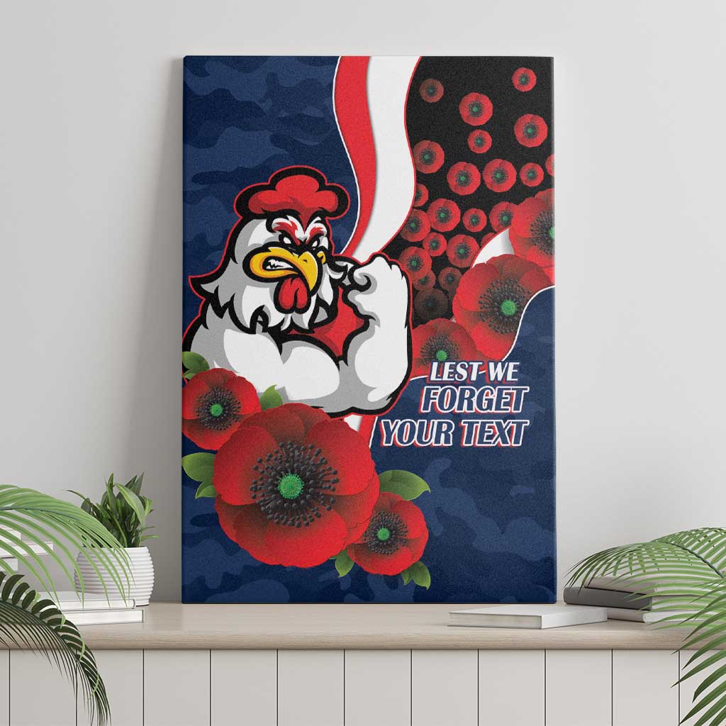 Sydney Roosters ANZAC Personalised Canvas Wall Art Lest We Forget Poppy Camo