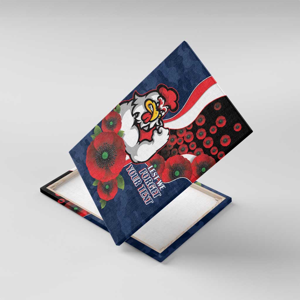 Sydney Roosters ANZAC Personalised Canvas Wall Art Lest We Forget Poppy Camo