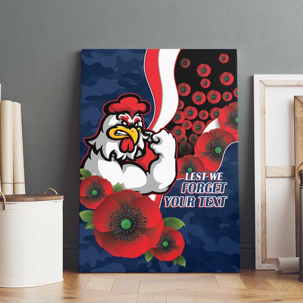 Sydney Roosters ANZAC Personalised Canvas Wall Art Lest We Forget Poppy Camo