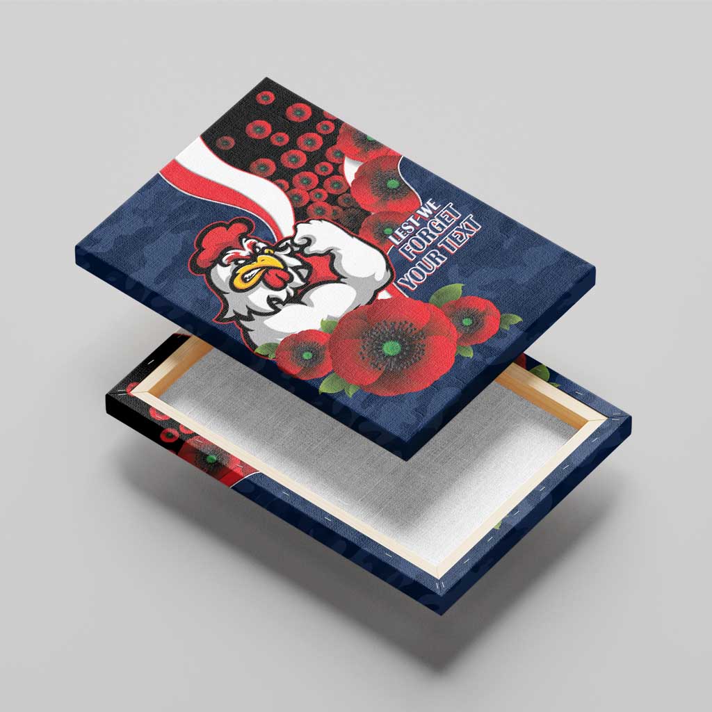 Sydney Roosters ANZAC Personalised Canvas Wall Art Lest We Forget Poppy Camo