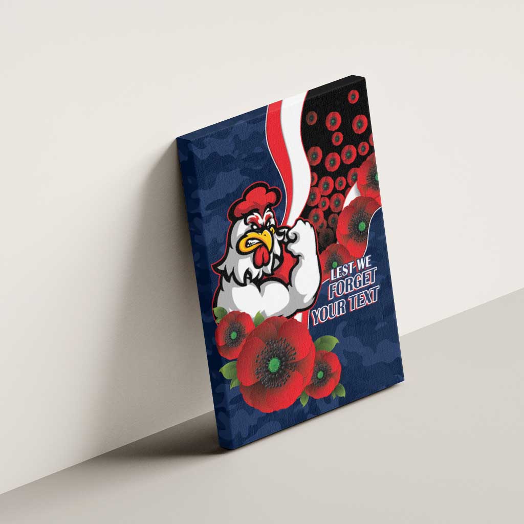Sydney Roosters ANZAC Personalised Canvas Wall Art Lest We Forget Poppy Camo