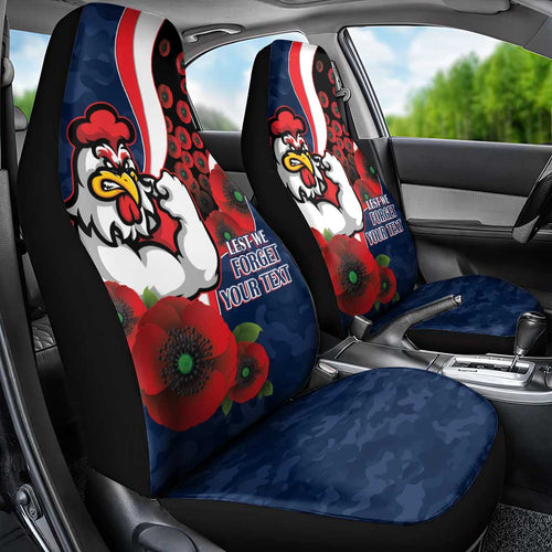 Sydney Roosters ANZAC Personalised Car Seat Cover Lest We Forget Poppy Camo