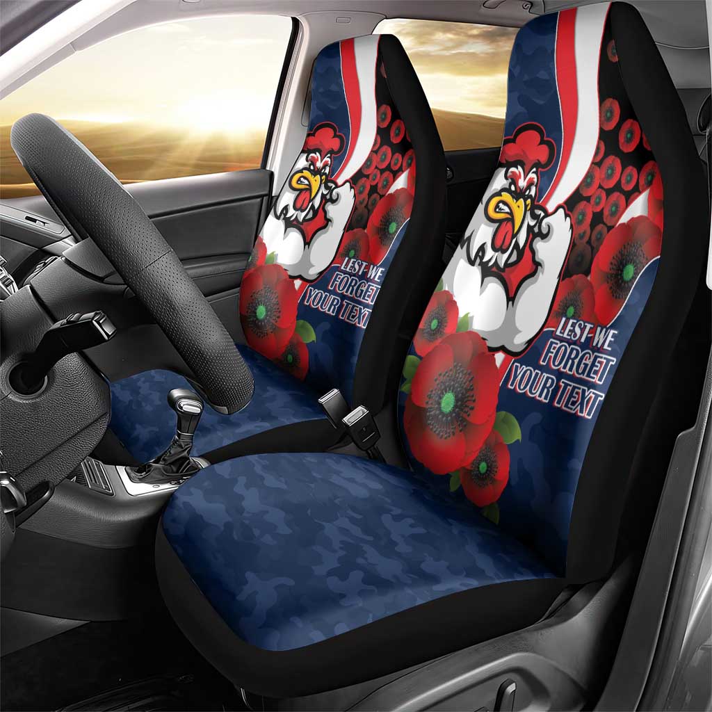 Sydney Roosters ANZAC Personalised Car Seat Cover Lest We Forget Poppy Camo