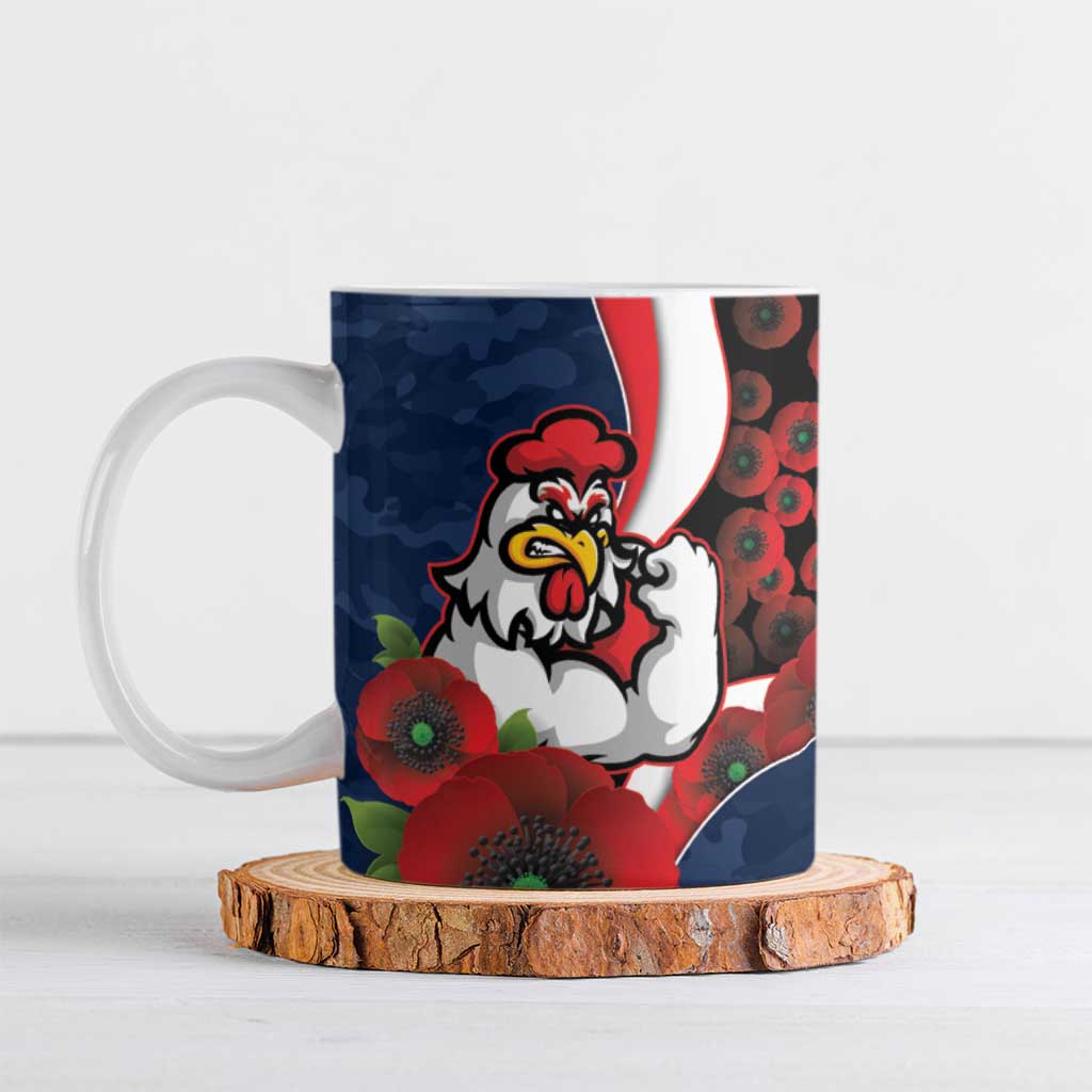 Sydney Roosters ANZAC Personalised Ceramic Mug Lest We Forget Poppy Camo