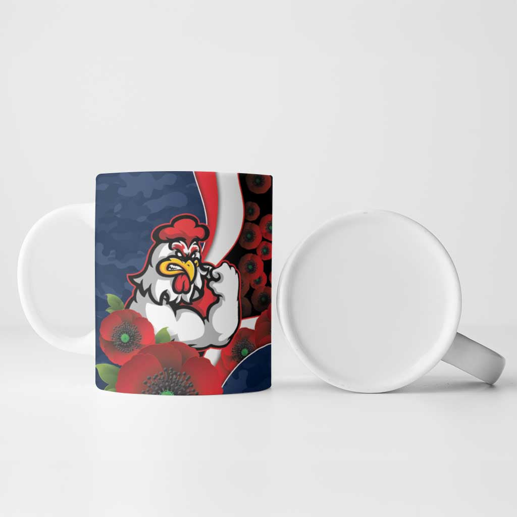 Sydney Roosters ANZAC Personalised Ceramic Mug Lest We Forget Poppy Camo