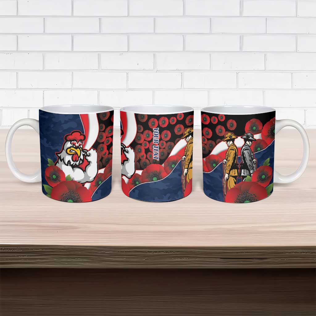 Sydney Roosters ANZAC Personalised Ceramic Mug Lest We Forget Poppy Camo