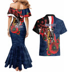 Sydney Roosters ANZAC Personalised Couples Matching Mermaid Dress and Hawaiian Shirt Lest We Forget Poppy Camo