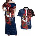 Sydney Roosters ANZAC Personalised Couples Matching Off Shoulder Maxi Dress and Hawaiian Shirt Lest We Forget Poppy Camo