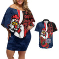 Sydney Roosters ANZAC Personalised Couples Matching Off Shoulder Short Dress and Hawaiian Shirt Lest We Forget Poppy Camo