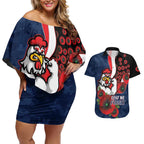 Sydney Roosters ANZAC Personalised Couples Matching Off Shoulder Short Dress and Hawaiian Shirt Lest We Forget Poppy Camo