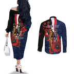 Sydney Roosters ANZAC Personalised Couples Matching Off The Shoulder Long Sleeve Dress and Long Sleeve Button Shirt Lest We Forget Poppy Camo