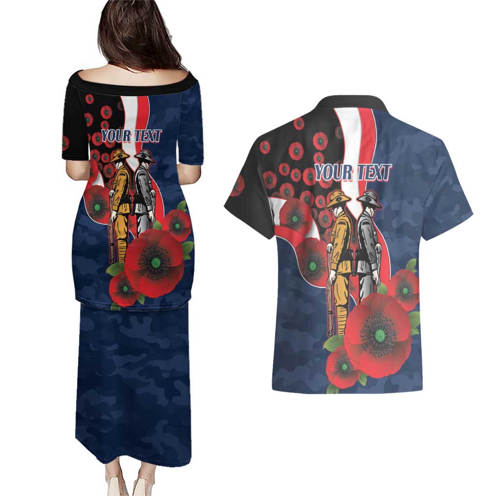 Sydney Roosters ANZAC Personalised Couples Matching Puletasi and Hawaiian Shirt Lest We Forget Poppy Camo