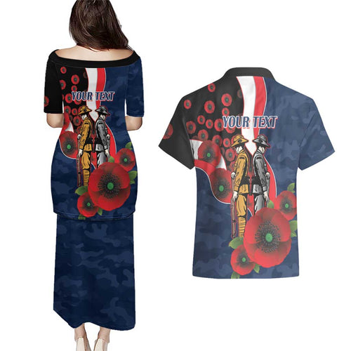 Sydney Roosters ANZAC Personalised Couples Matching Puletasi and Hawaiian Shirt Lest We Forget Poppy Camo