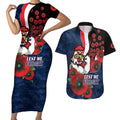 Sydney Roosters ANZAC Personalised Couples Matching Short Sleeve Bodycon Dress and Hawaiian Shirt Lest We Forget Poppy Camo