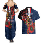 Sydney Roosters ANZAC Personalised Couples Matching Summer Maxi Dress and Hawaiian Shirt Lest We Forget Poppy Camo