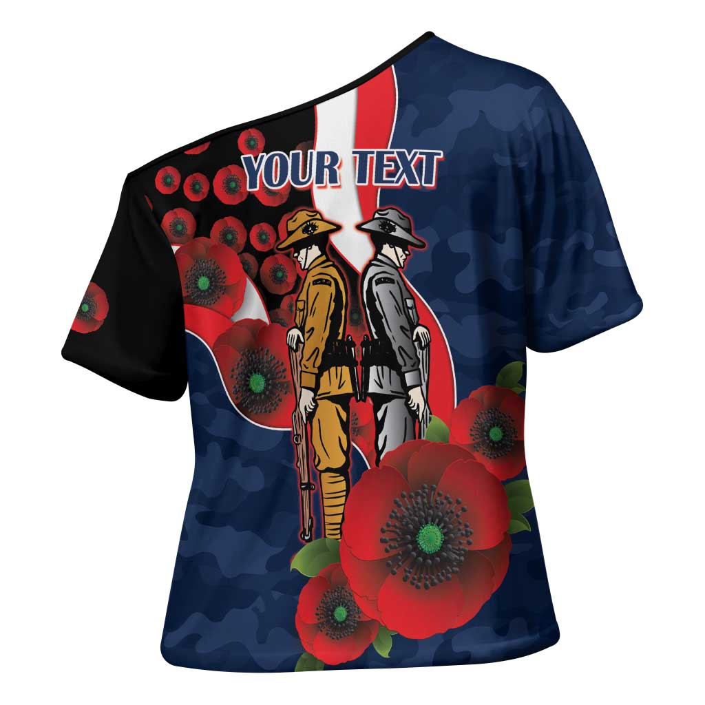 Sydney Roosters ANZAC Personalised Cross Shoulder Shirt Lest We Forget Poppy Camo