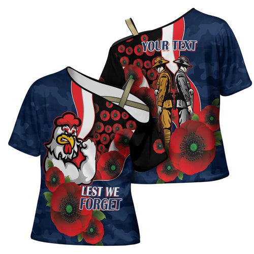 Sydney Roosters ANZAC Personalised Cross Shoulder Shirt Lest We Forget Poppy Camo