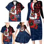 Sydney Roosters ANZAC Personalised Family Matching Long Sleeve Bodycon Dress and Hawaiian Shirt Lest We Forget Poppy Camo