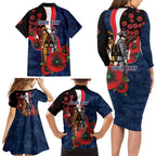 Sydney Roosters ANZAC Personalised Family Matching Long Sleeve Bodycon Dress and Hawaiian Shirt Lest We Forget Poppy Camo