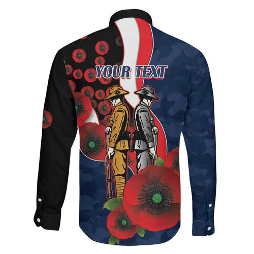 Sydney Roosters ANZAC Personalised Family Matching Long Sleeve Bodycon Dress and Hawaiian Shirt Lest We Forget Poppy Camo