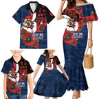 Sydney Roosters ANZAC Personalised Family Matching Mermaid Dress and Hawaiian Shirt Lest We Forget Poppy Camo