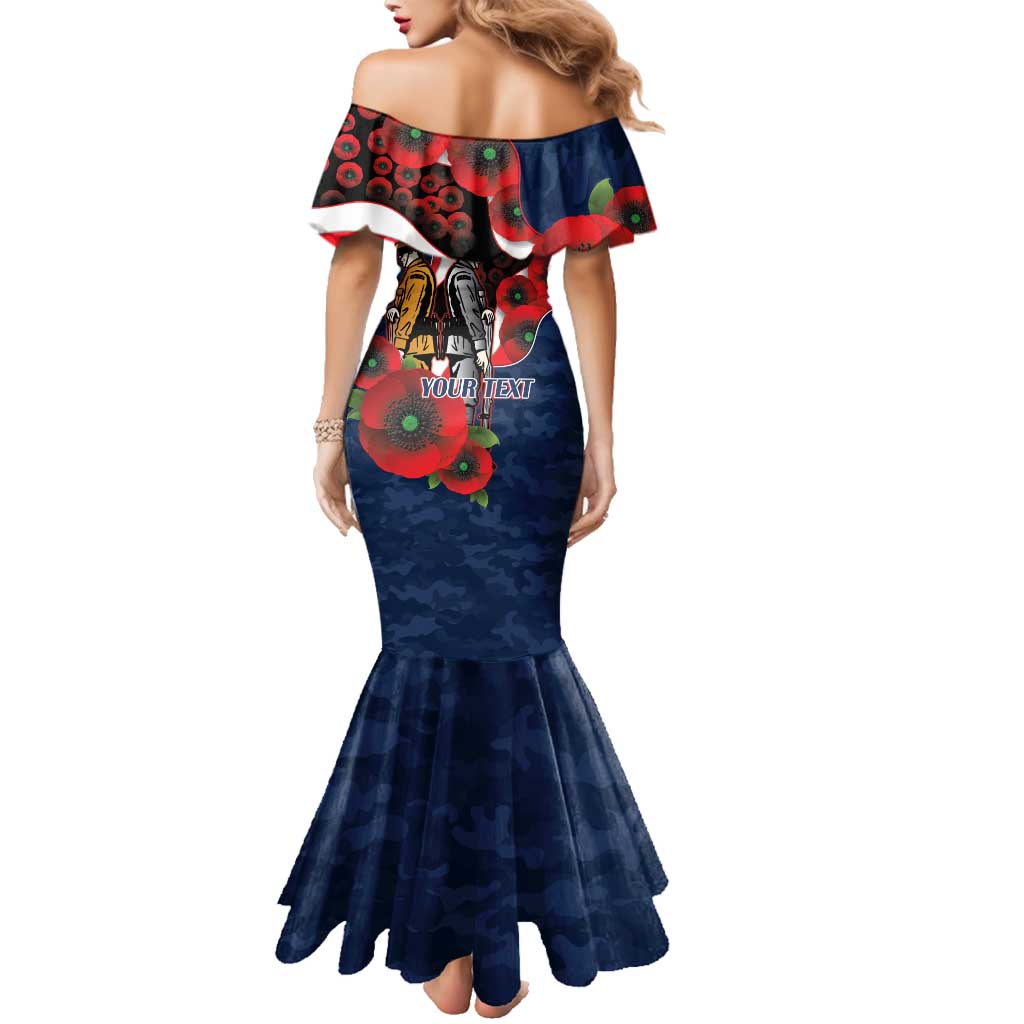 Sydney Roosters ANZAC Personalised Family Matching Mermaid Dress and Hawaiian Shirt Lest We Forget Poppy Camo