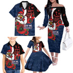 Sydney Roosters ANZAC Personalised Family Matching Off The Shoulder Long Sleeve Dress and Hawaiian Shirt Lest We Forget Poppy Camo