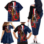 Sydney Roosters ANZAC Personalised Family Matching Off The Shoulder Long Sleeve Dress and Hawaiian Shirt Lest We Forget Poppy Camo