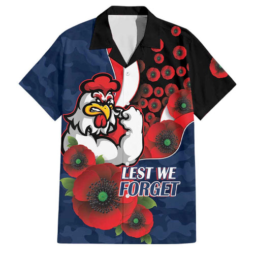 Sydney Roosters ANZAC Personalised Family Matching Off Shoulder Maxi Dress and Hawaiian Shirt Lest We Forget Poppy Camo