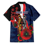 Sydney Roosters ANZAC Personalised Family Matching Off Shoulder Maxi Dress and Hawaiian Shirt Lest We Forget Poppy Camo