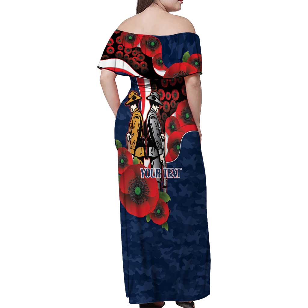Sydney Roosters ANZAC Personalised Family Matching Off Shoulder Maxi Dress and Hawaiian Shirt Lest We Forget Poppy Camo