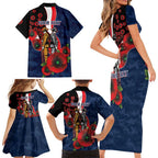 Sydney Roosters ANZAC Personalised Family Matching Short Sleeve Bodycon Dress and Hawaiian Shirt Lest We Forget Poppy Camo