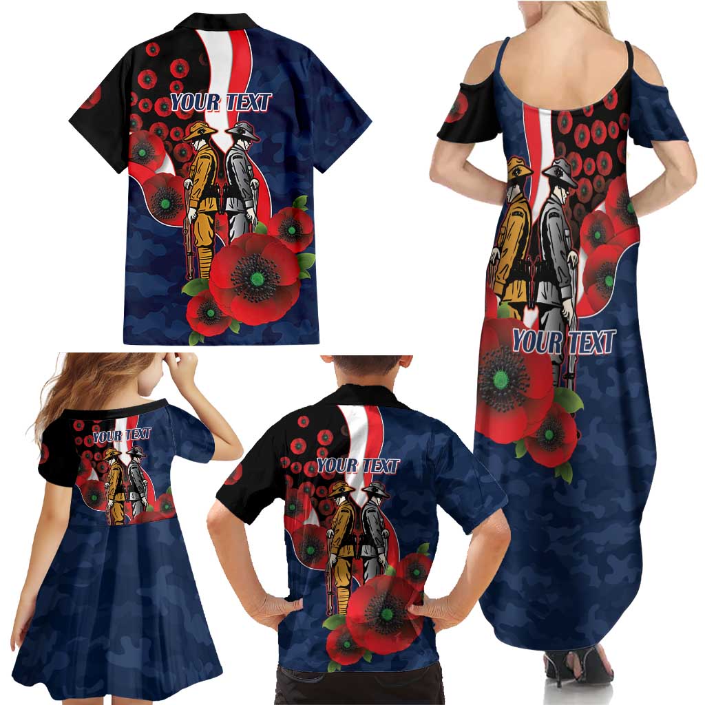 Sydney Roosters ANZAC Personalised Family Matching Summer Maxi Dress and Hawaiian Shirt Lest We Forget Poppy Camo