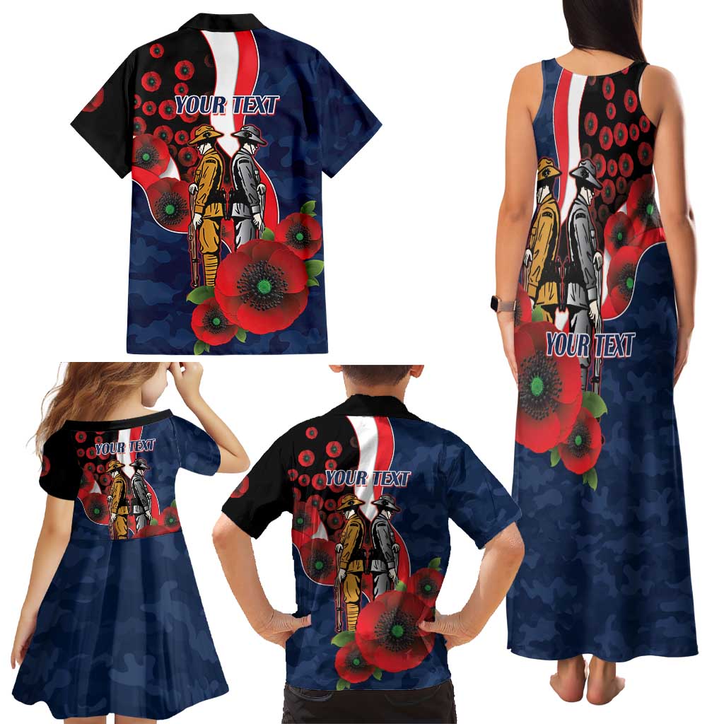 Sydney Roosters ANZAC Personalised Family Matching Tank Maxi Dress and Hawaiian Shirt Lest We Forget Poppy Camo