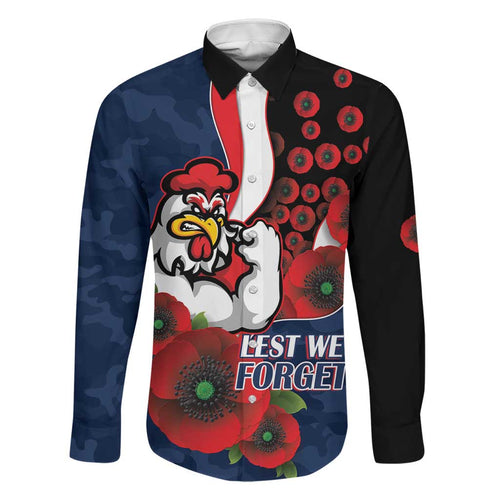 Sydney Roosters ANZAC Personalised Family Matching Tank Maxi Dress and Hawaiian Shirt Lest We Forget Poppy Camo