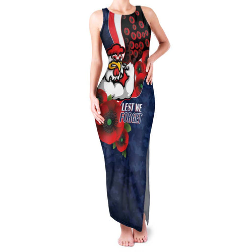 Sydney Roosters ANZAC Personalised Family Matching Tank Maxi Dress and Hawaiian Shirt Lest We Forget Poppy Camo