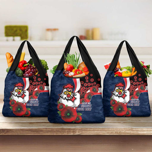 Sydney Roosters ANZAC Personalised Grocery Bag Lest We Forget Poppy Camo