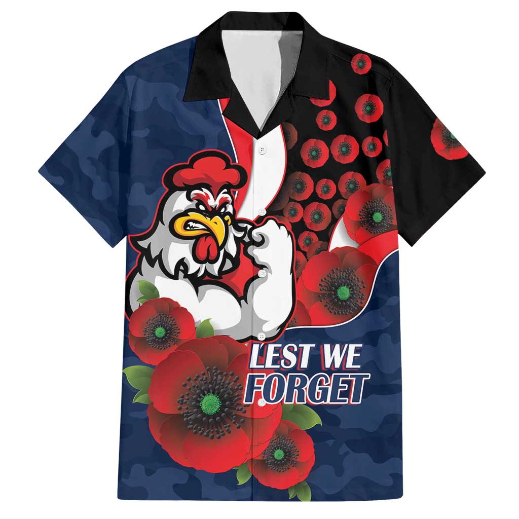 Sydney Roosters ANZAC Personalised Hawaiian Shirt Lest We Forget Poppy Camo