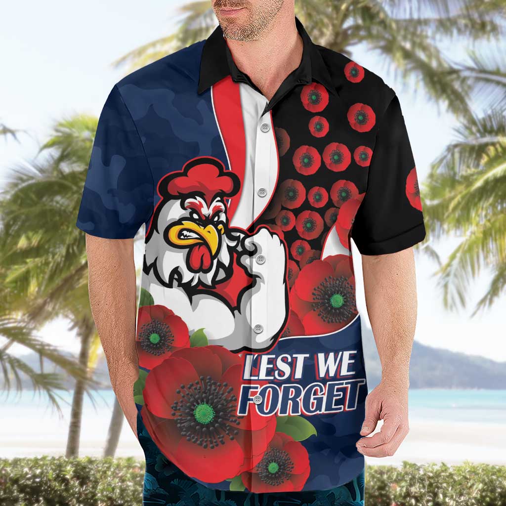 Sydney Roosters ANZAC Personalised Hawaiian Shirt Lest We Forget Poppy Camo