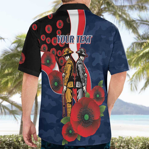 Sydney Roosters ANZAC Personalised Hawaiian Shirt Lest We Forget Poppy Camo