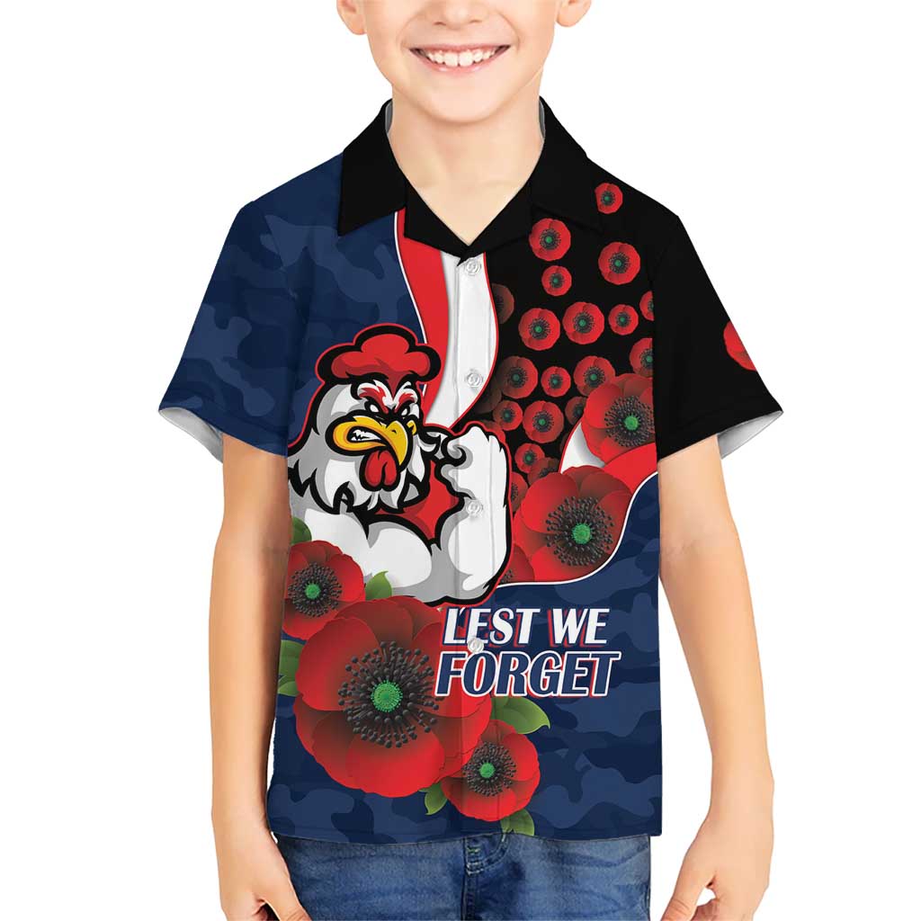 Sydney Roosters ANZAC Personalised Hawaiian Shirt Lest We Forget Poppy Camo
