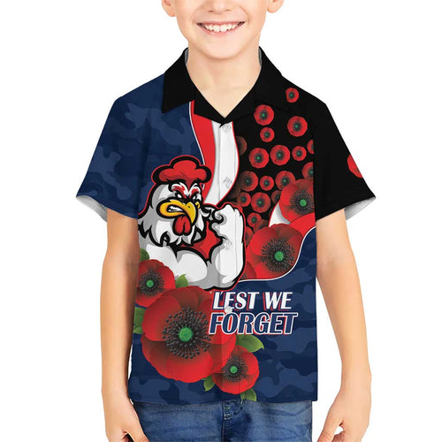 Sydney Roosters ANZAC Personalised Hawaiian Shirt Lest We Forget Poppy Camo