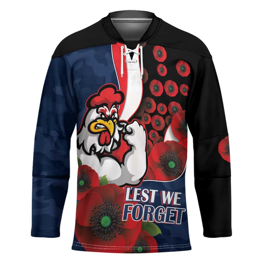 Sydney Roosters ANZAC Personalised Hockey Jersey Lest We Forget Poppy Camo
