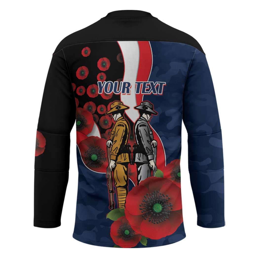 Sydney Roosters ANZAC Personalised Hockey Jersey Lest We Forget Poppy Camo