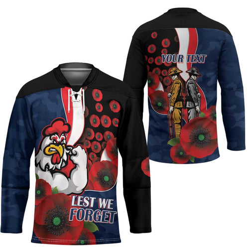 Sydney Roosters ANZAC Personalised Hockey Jersey Lest We Forget Poppy Camo