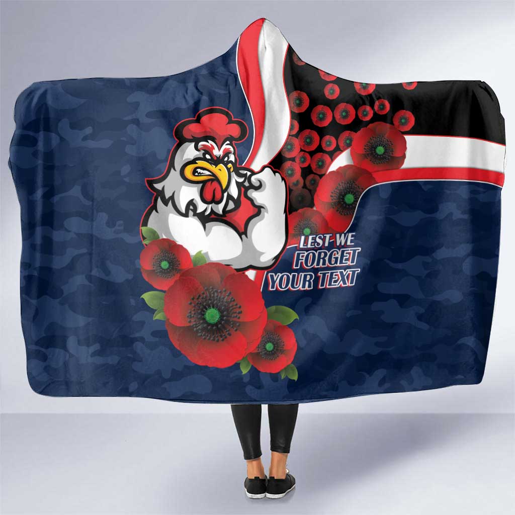 Sydney Roosters ANZAC Personalised Hooded Blanket Lest We Forget Poppy Camo
