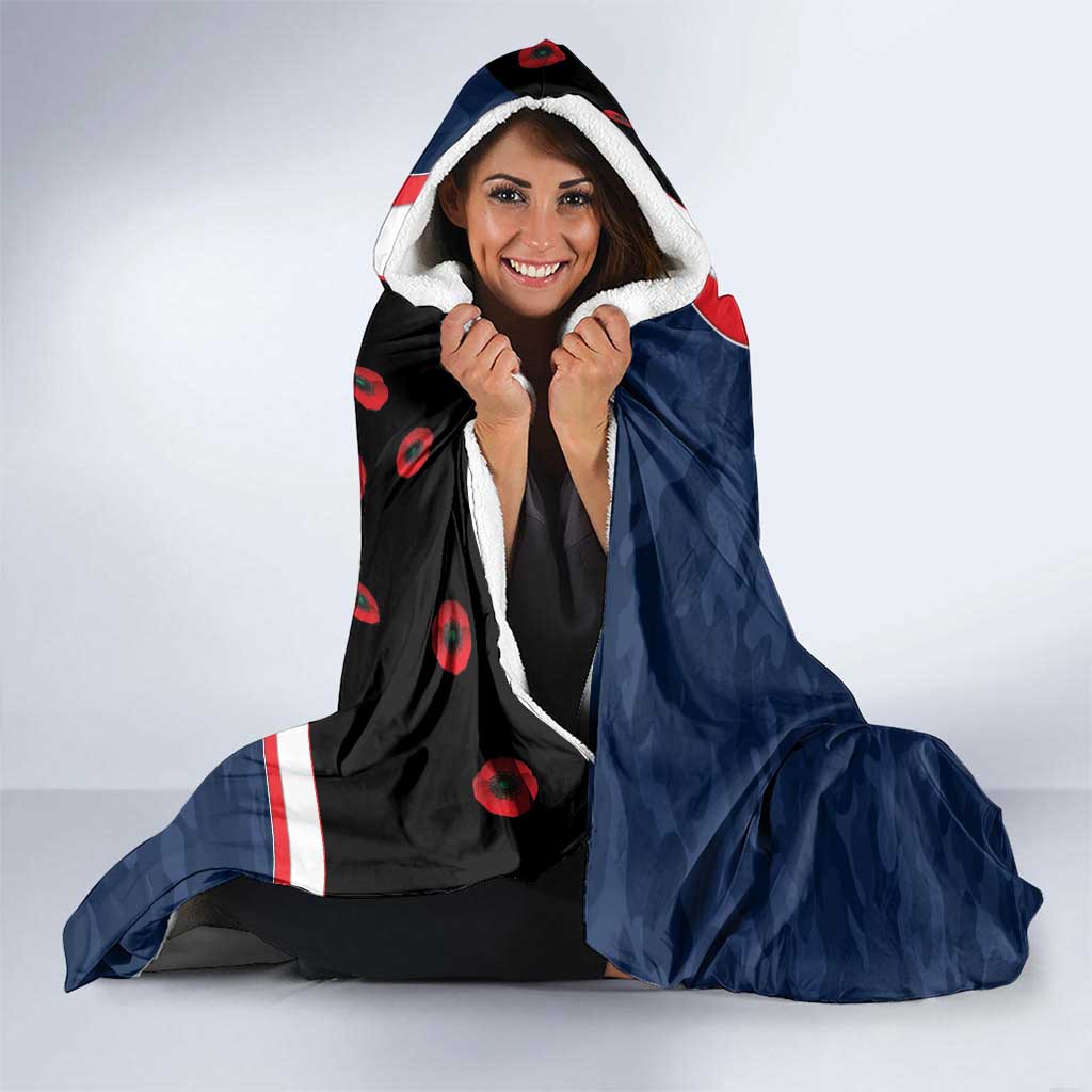 Sydney Roosters ANZAC Personalised Hooded Blanket Lest We Forget Poppy Camo