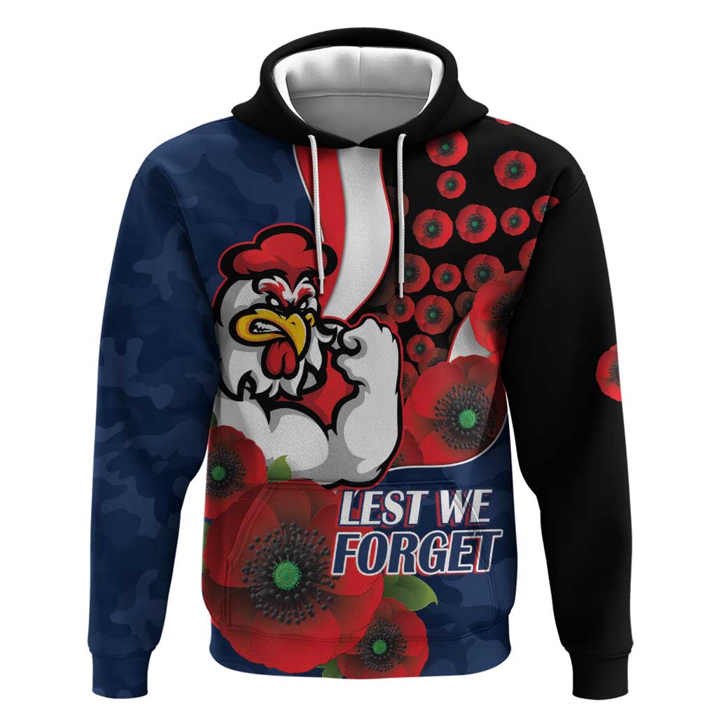 Sydney Roosters ANZAC Personalised Hoodie Lest We Forget Poppy Camo