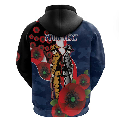 Sydney Roosters ANZAC Personalised Hoodie Lest We Forget Poppy Camo