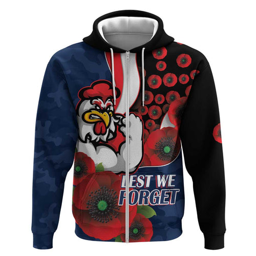 Sydney Roosters ANZAC Personalised Hoodie Lest We Forget Poppy Camo